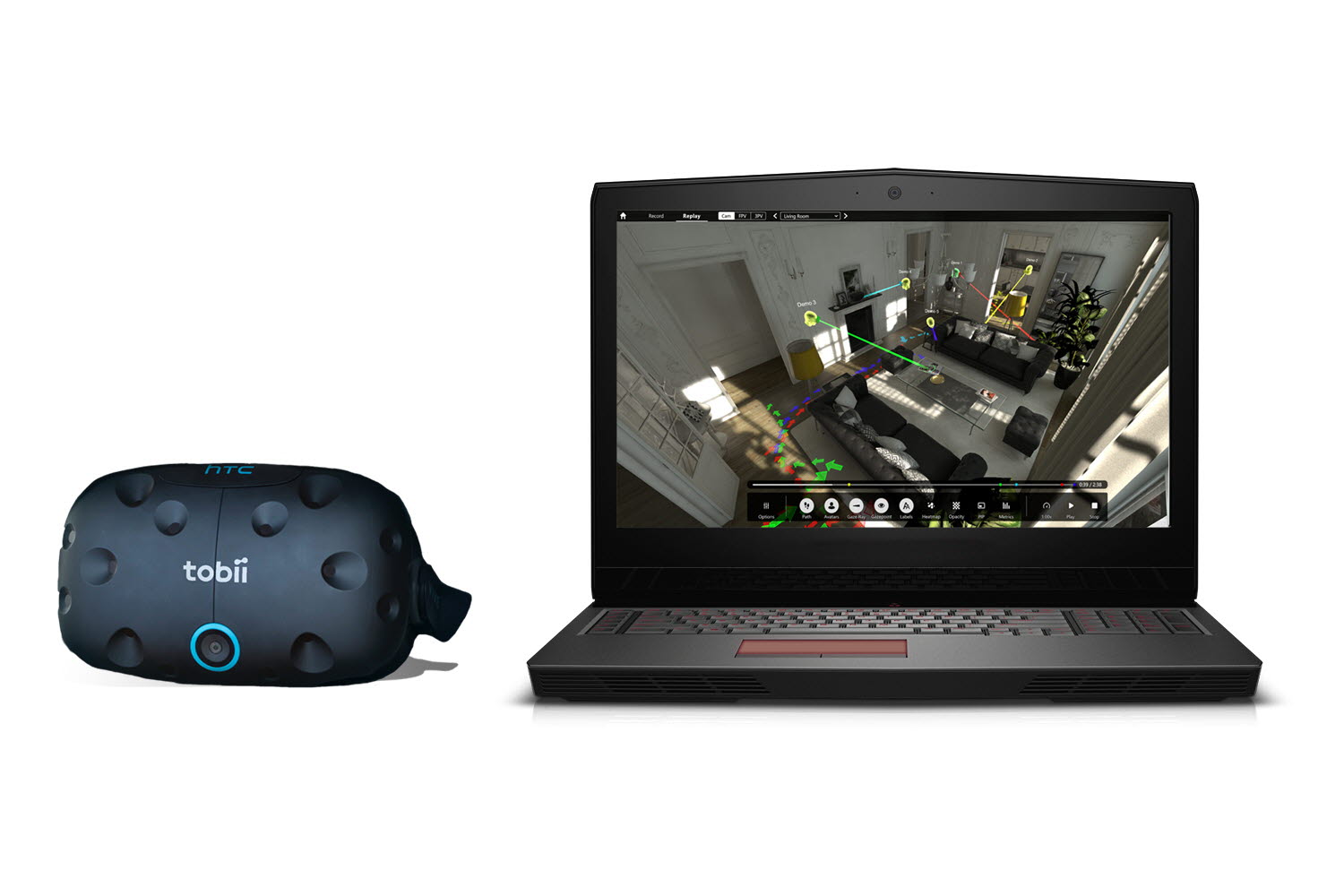 Tobii eye tracking integrated headset and Tobii Pro VR Analytics